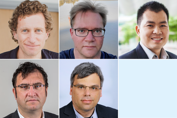 Collage aus fünf Porträtfotos, das sechste, rechts unten ist ein hellblauer Platzhalter.