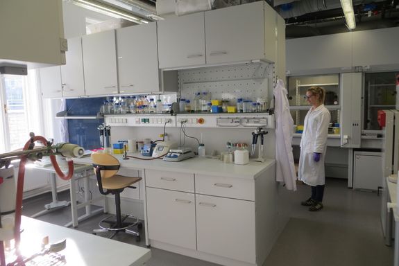 View of a laboratory with equipment and an employee