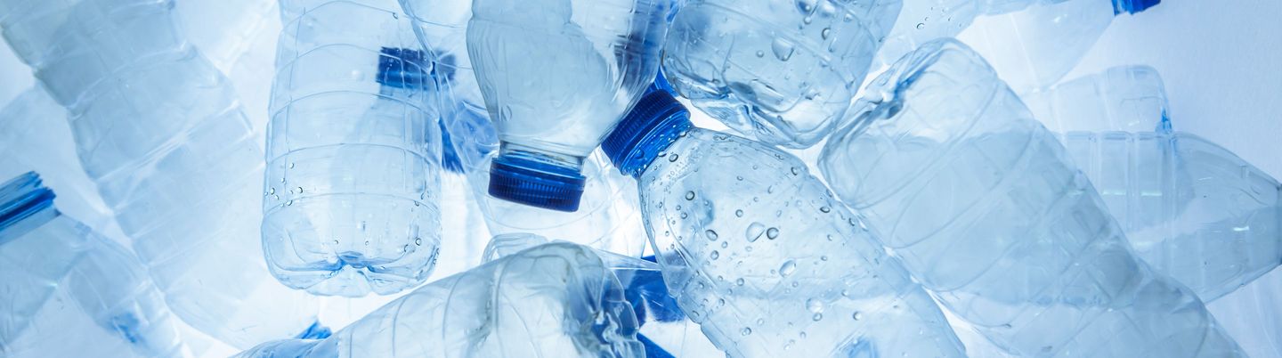 blue plastic bottles