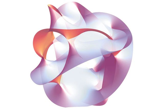 Ein Schnitt durch eine 6-dimensionale Calabi-Yau-Mannigfaltigkeit, dargestellt durch Einbettung in unseren 3-dimensionalen Raum. Ein Schnitt durch eine 6-dimensionale Calabi-Yau-Mannigfaltigkeit, dargestellt durch Einbettung in unseren 3-dimensionalen Raum.