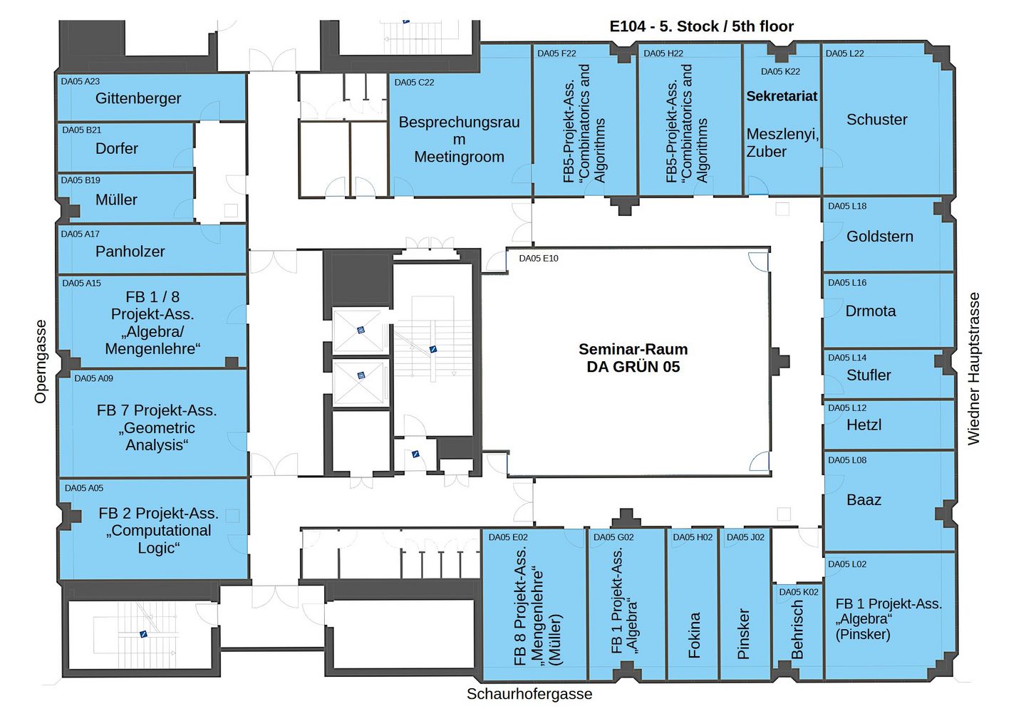 Raumplan Freihaus grüner Bereich 5. Stockwerk