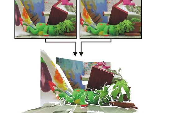 Ein linkes und rechtes 2D-Bild werden vollautomatisch überlagert, um eine 3D-Rekonstruktion zu berechnen.