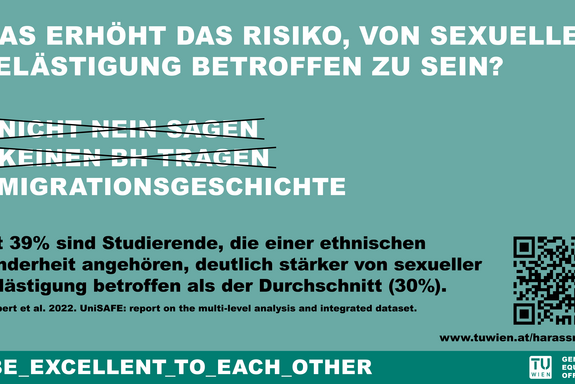 Ein Text auf türkisem Hintergrund. Der Text umfasst ein Sujet der Awarenesskampagne "Be excellent to each other".
