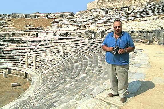 Fritz Sauter standing in an antique amphitheater