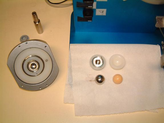 Die künstlichen Gelenkskugeln (rechts) können einfach in die "Patrone" (links) montiert werden.