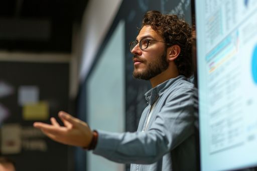 Lehrer präsentiert Daten