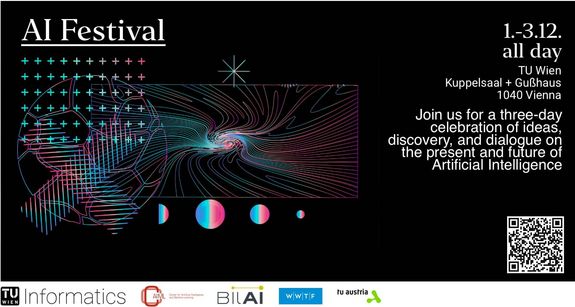 Infoscreen mit Darum, Logo und QR-Code