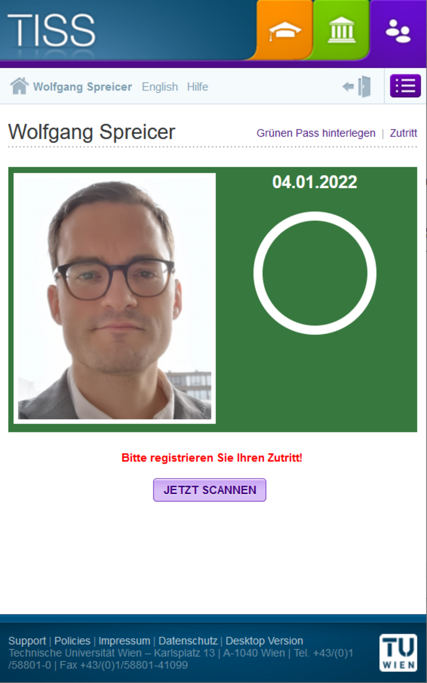 Abbildung des TISS G-Nachweis für das Smartphone