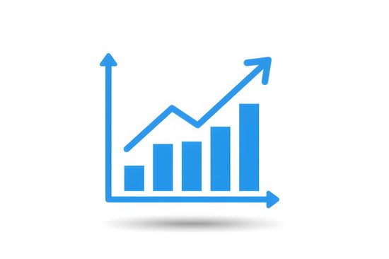 The image shows an example bar chart with blue bars and a blue arrow pointing upward from left to right.