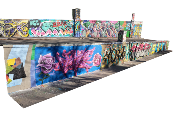 Kombination aus Graffiti-Foto und Computerdarstellung der dreidimensionalen Oberflächenstruktur