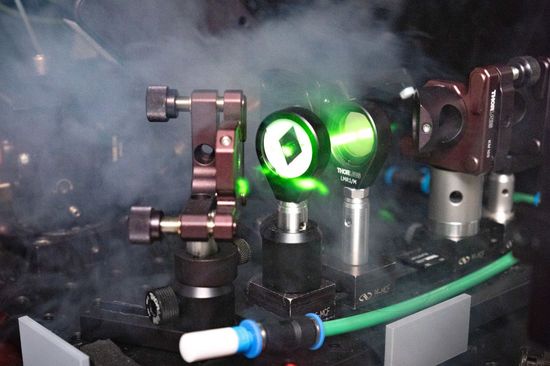 Lasertisch mit Rauch