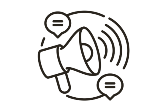 Auf dem Bild ist ein Megaphon zu sehen und drum herum zwei Sprechblasen