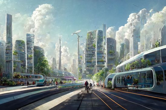 KI-generiertes Bild einer futuristischen Stadt