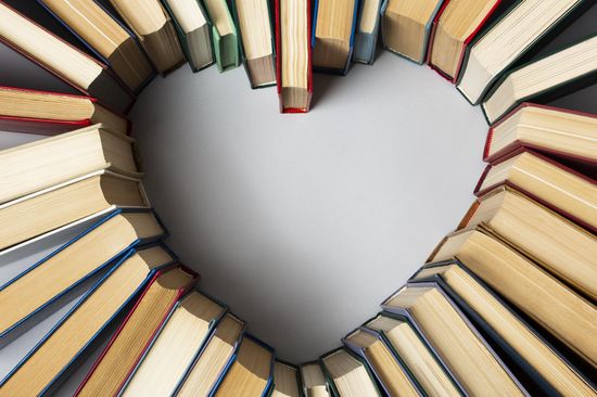 A heart shape formed of books
