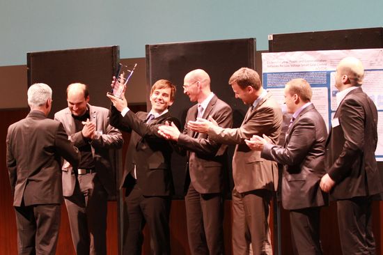 Michael Paula (bmvit), Friederich Kupzog (Leiter Energy&IT Group, TU Wien), Mario Faschang (ICT, TU), Matthias Stifter (AIT), Andreas Lugmaier (Siemens), Alfred Einfalt (Siemens), Pavlos Dimitriou (ICT, TU) (v.l.n.r.)