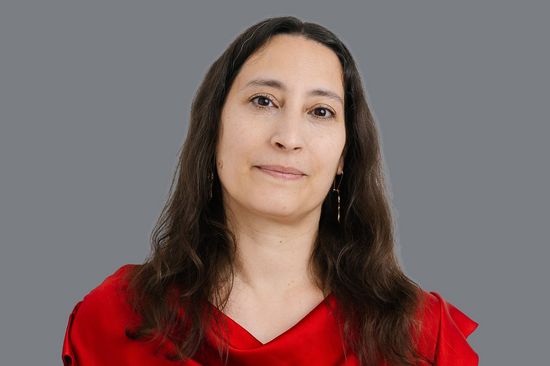 a woman with a red dress