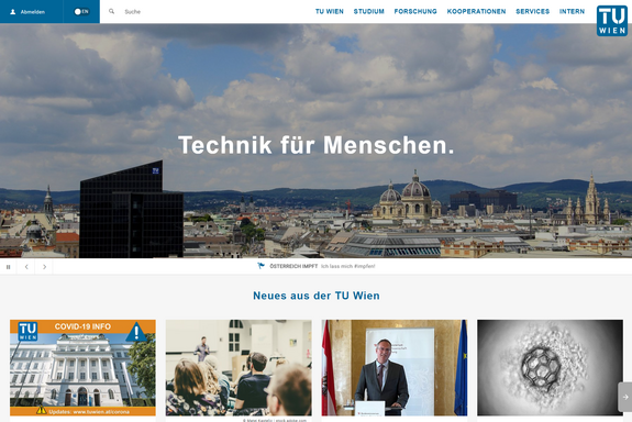 Screenshot der Startseite der TU Wien Website