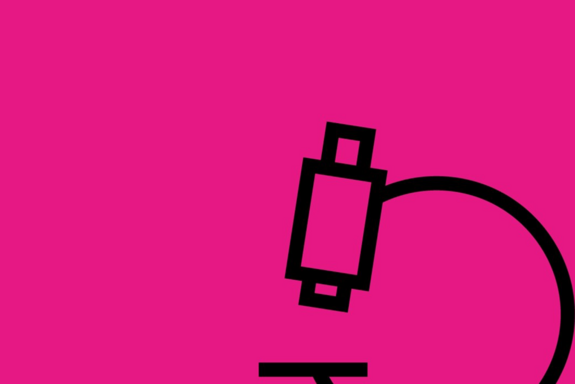 Lila Hintergrund mit schematisch dargestelltem Mikroskop.