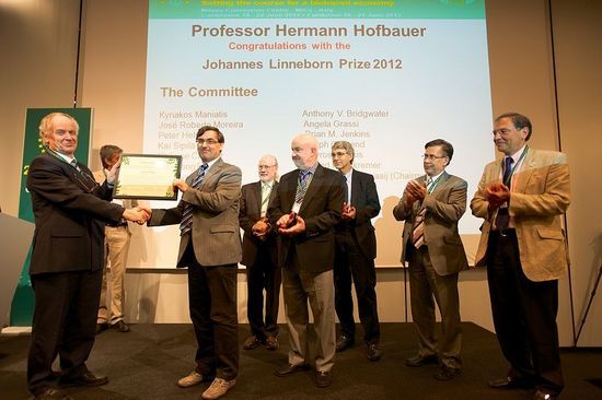 [Translate to English:] Herman Hofbauer bei der Preisverleihung (Copyright: http://www.conference-biomass.com/Linneborn-Prize-2012-Prize-A.1280.0.html)