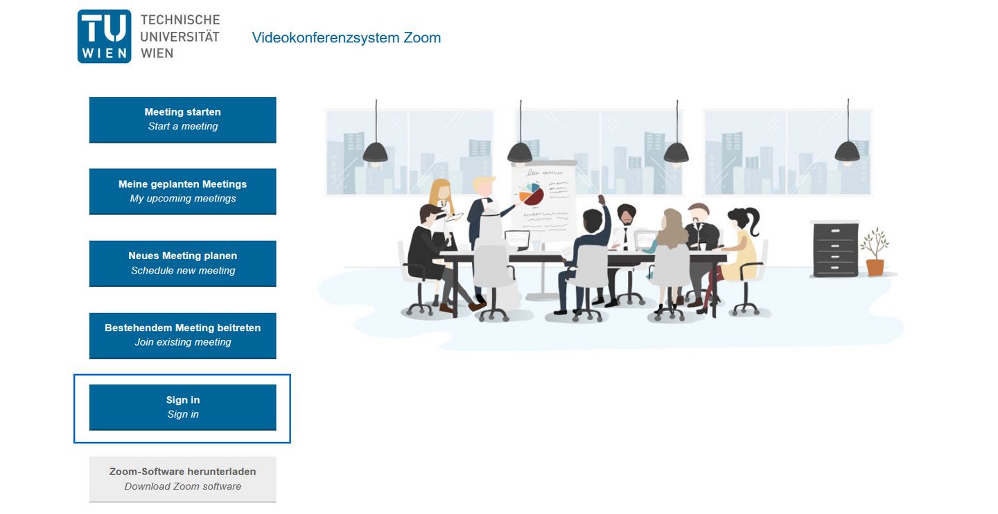 Zoom "Sign in" Button auf Website
