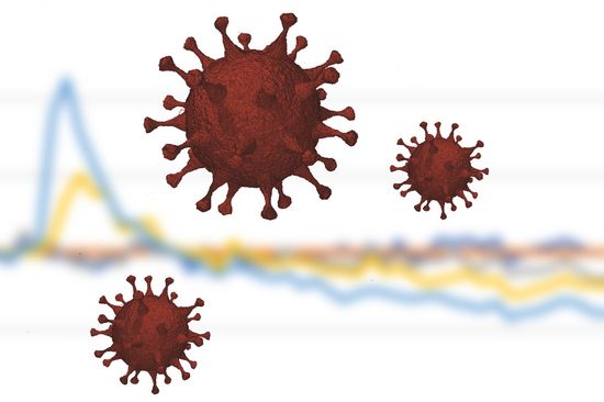 Titelbild: Grafik mit Coronaviren