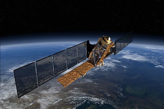 Graphik eines Satelliten im Weltraum