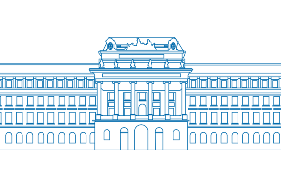 Schematische Darstellung des TUW-Hauptgebäudes in Blau.
