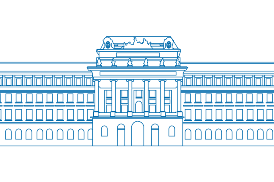 Schematische Darstellung des TUW-Hauptgebäudes in Blau.