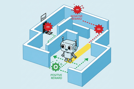 Cartoon of a bot in a maze