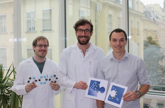 Dennis Svatunek, Christoph Denk und Hannes Mikula (Click-It-Projektleiter an der TU Wien), Institut für Angewandte Synthesechemie