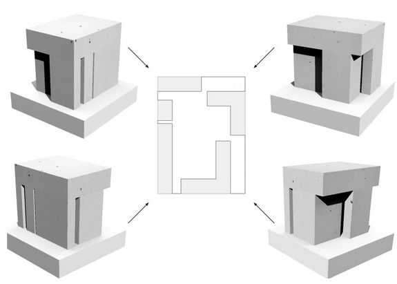 Abbildung der Skulptur von allen Seiten