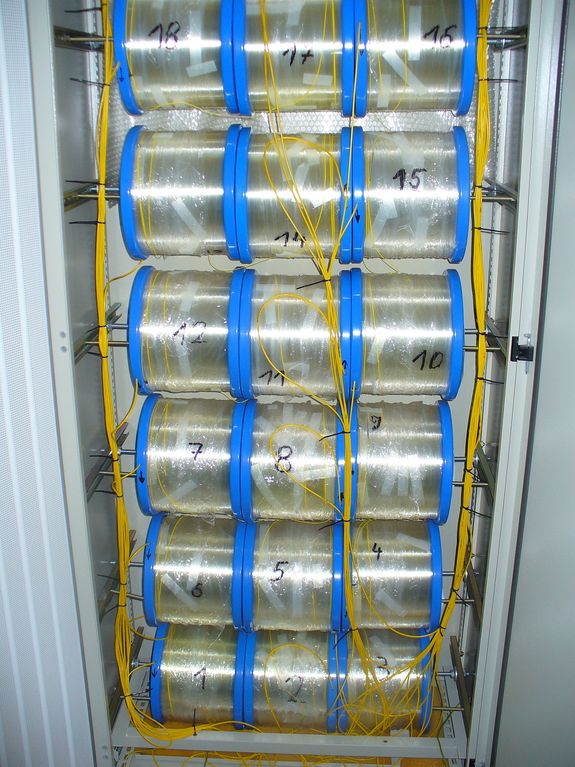 1000 km optische Glasfaser im Labor des Instituts für Breitbandkommunikation (für den Aufbau eines optischen „Österreichweiten“ Testnetzes) 1000 km optische Glasfaser im Labor des Instituts für Breitbandkommunikation (für den Aufbau eines optischen „Österreichweiten“ Testnetzes)