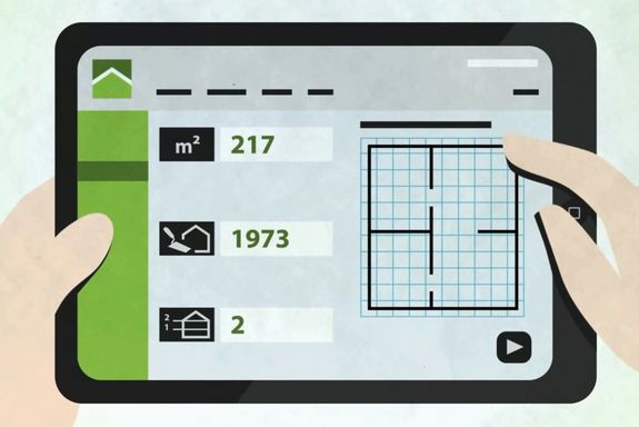 Illustration: Tablet zeigt Gebäudedämmungs-Online-Tool