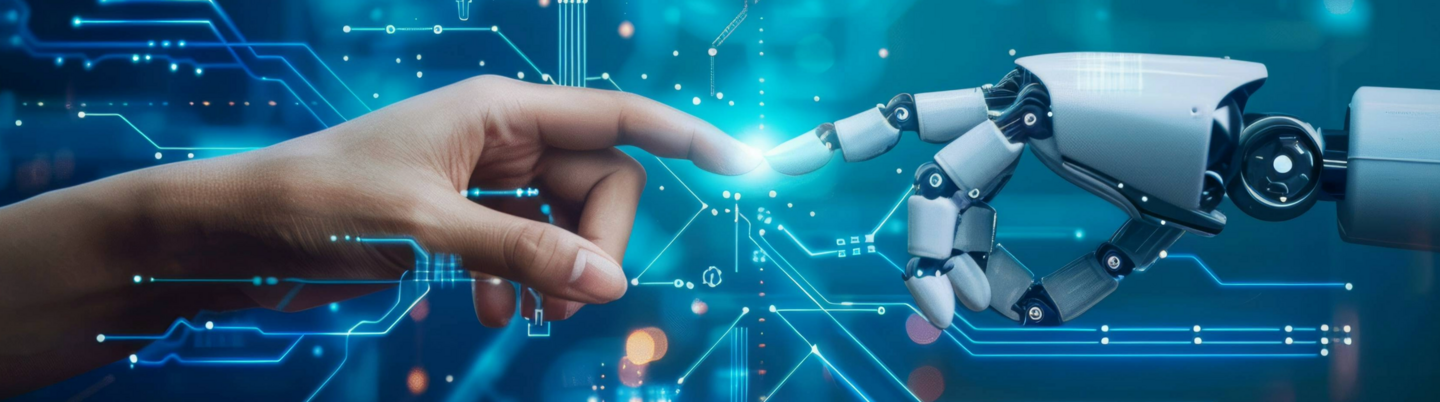 [Translate to English:] Hand und Roboter berühren sich 