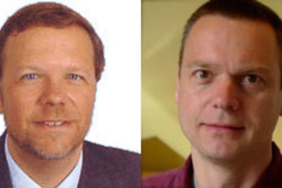 Zwei Portraits auf einem Foto. Links Georg Gottlob. Rechts Stefan Szeider
