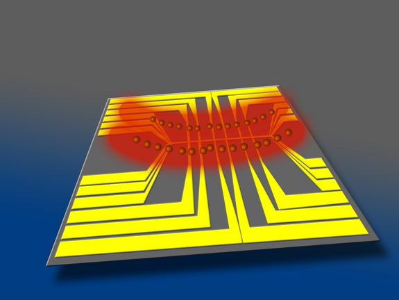 Der AtomChip, der zur Herstellung der ultrakalten Atomwolken benutzt wird.