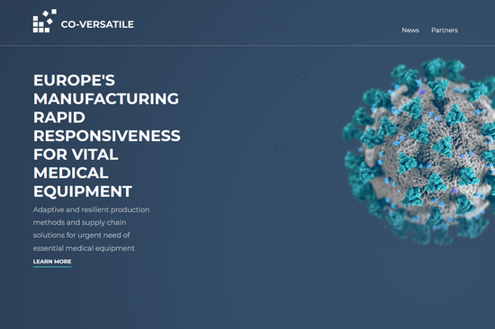 Screenshot of project website, blue with a virus