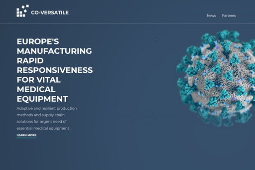 Screenshot of project website, blue with a virus