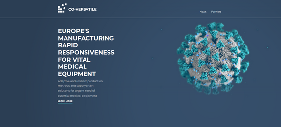 Screenshot of project website, blue with a virus