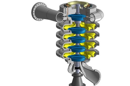 Drawing of a pump turbine of a pumped storage power plant with link to PDF "Decentralized pumped storage systems - TO INCREASE THE ELECTRIC MOBILITY"