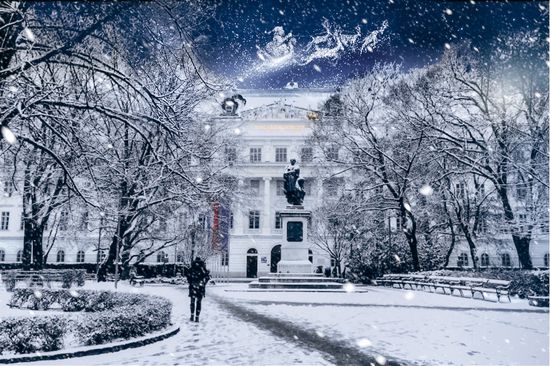 TU Wien main building covered in snow