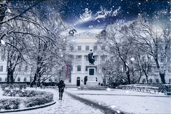 TU Wien main building covered in snow