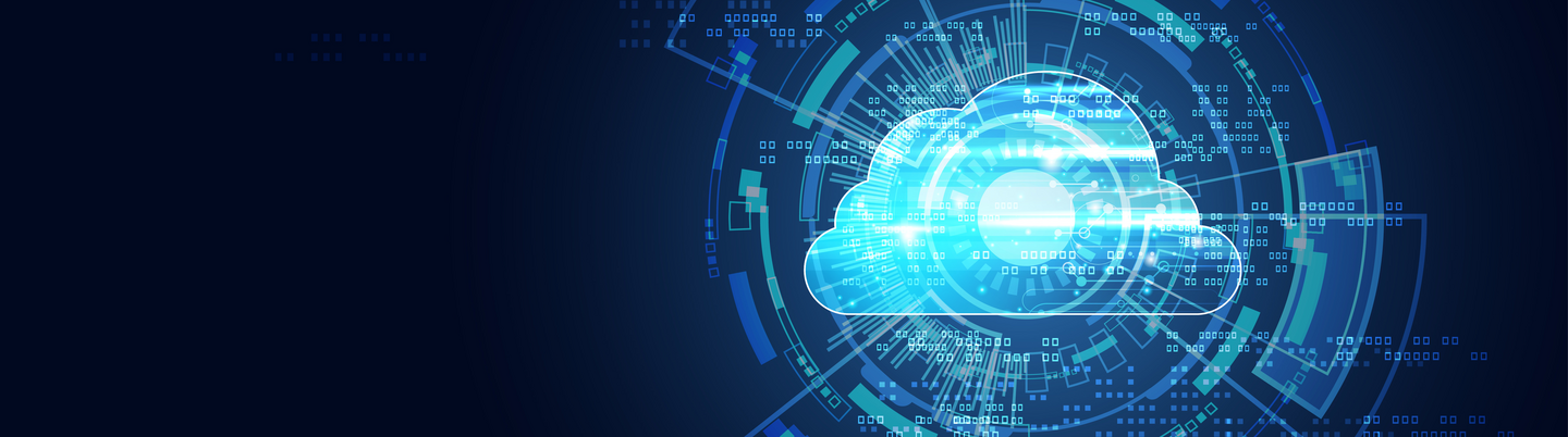 Ein dunkler blauer Hintergrund mit einem hellen Internet Cloud Symbol.