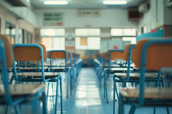 Zu sehen ist ein leeres Klassenzimmer.