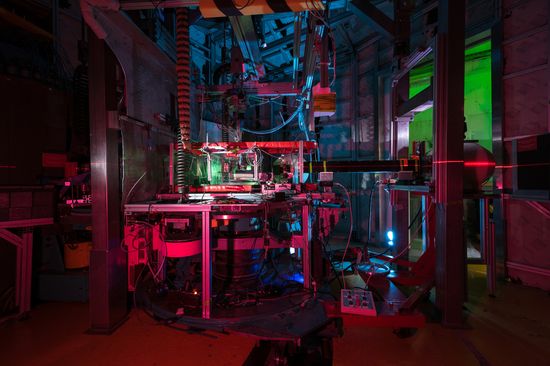 dark lab with experimental equipment
