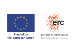 Blue emblem of the European Union with yellow stars and white logo of the European Research Council with orange dots.