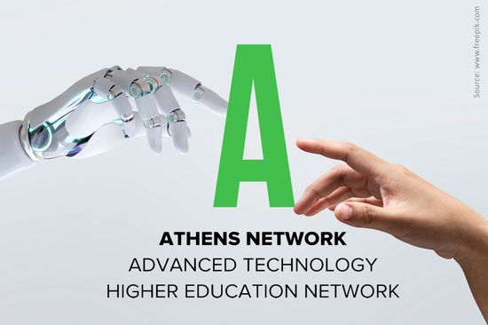 Robot's and human's hands, Logo ATHENS