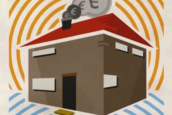 Illustration: Haus aus dessen Schornstein Raucm mit EURO-Zeichen quillt