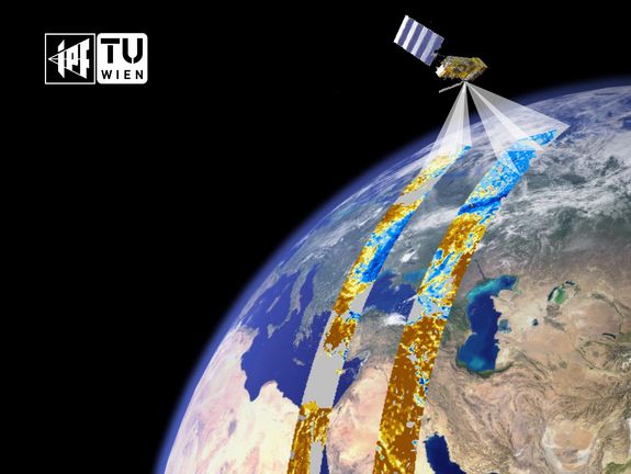 Der Metop-Satellit umrundet die Erde und sammelt Daten über Bodenfeuchtigkeit.