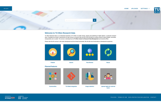 Screenshot der Startseite von TU Wien Research Data